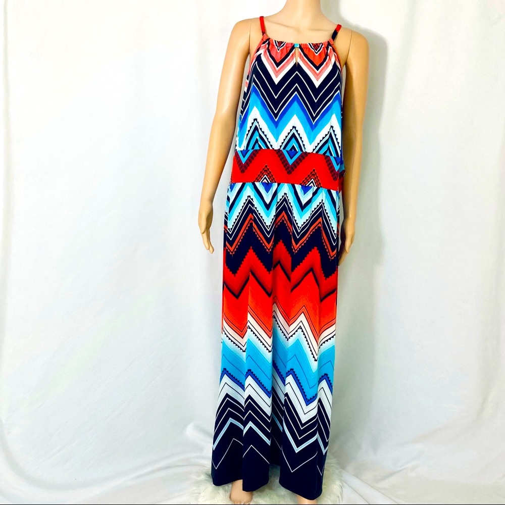 Preloved Avenue Chevron-Print Sleeveless Maxi Dress Sz 22/24